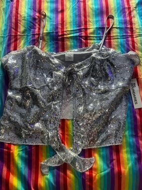No Boundaries Silver Sequin crop top